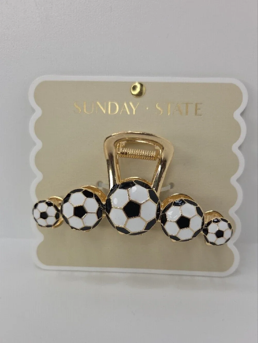 Sunday State Gold Hair Clip with Black & White Soccer Ball Accents